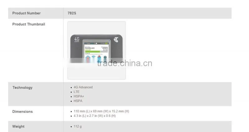 AirCard 782S Mobile Hotspot 4G Category 4 FDD-LTE Band 900 (B8) / 1800 (B3) /2100 (B1) / 2600 (B7) w/2x2 MIMO pocket wifi Modem