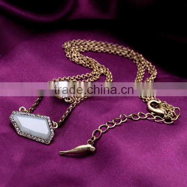 Wholesale fashion long chain necklace 2 multilayer round square gold chain necklace