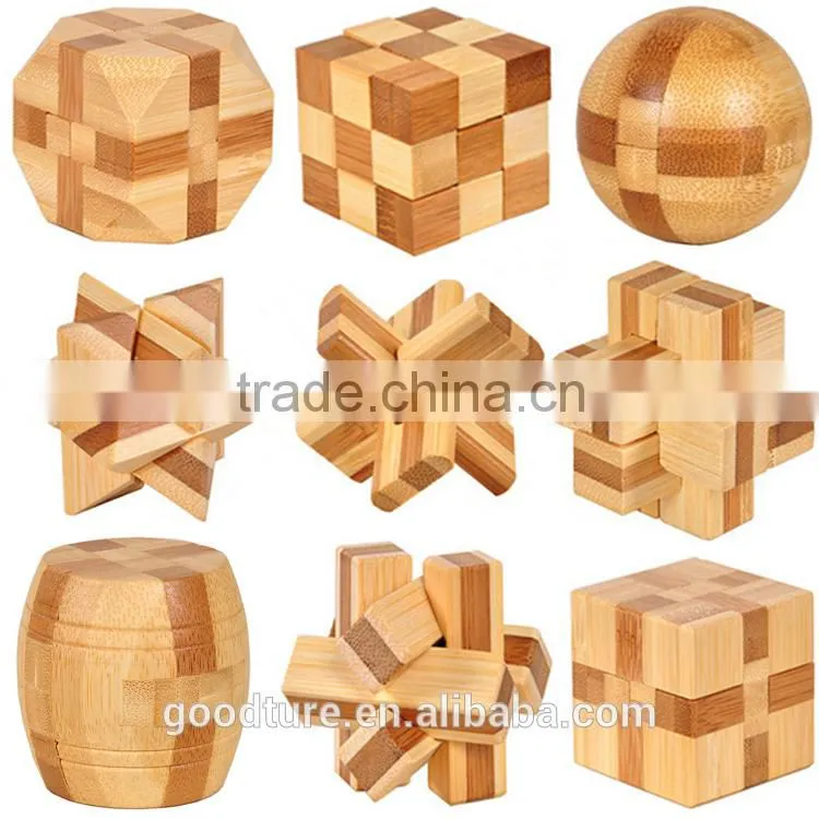 2015 Hot Sale Bamboo IQ Intelligent Puzzle Magic Puzzle Kongming Lock Brain Teaser Model Number GAD1127
