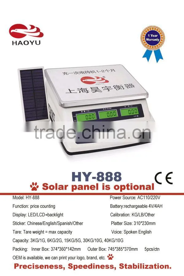 40kg digital price computing scale with solar panel