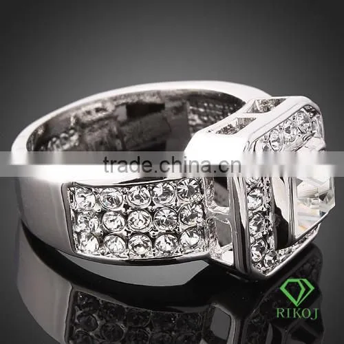 3 rows crystal white gold plating big zircon ring