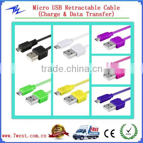 Logo Custom 75cm Retractable Micro USB Cable USB Data Sync Charger Cable for Smartphone