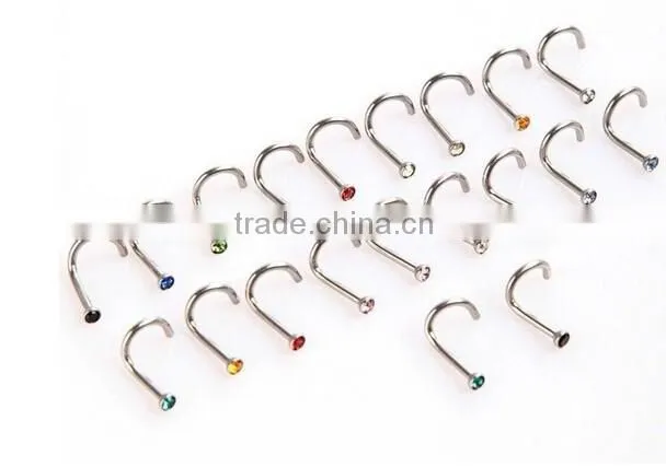 Nose Retainer Rings Studs hide piercing Bio Flexible Clear Screw On Gems
