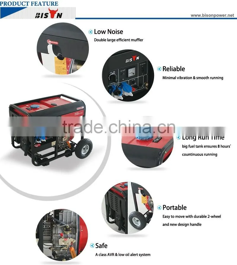 Bison Zhejiang China 5kva silent diesel generator price fuel consumption single cylinder generator