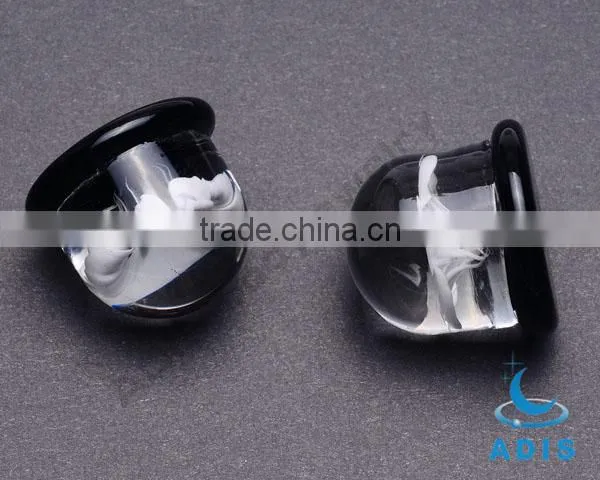Black bottom pyrex glass 0g ear plug piercing glass body jewelry
