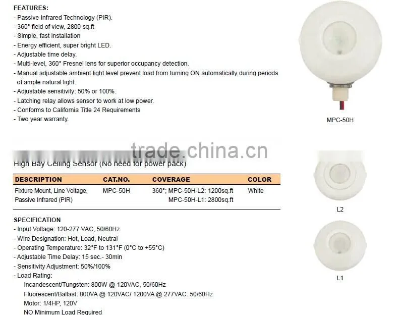 High bay ceiling sensor PIR Sensor