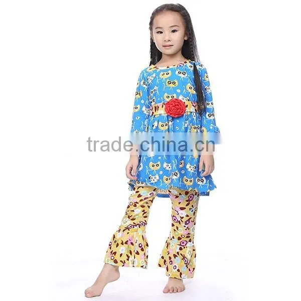 Wholesale boutique girl clothing solid ruffle cotton Long Sleeve blouses