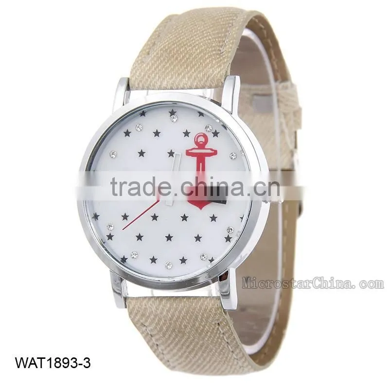 2016 Personalized Anchor Navy Blue Jean Wristwatch Canvas Wrist Watch