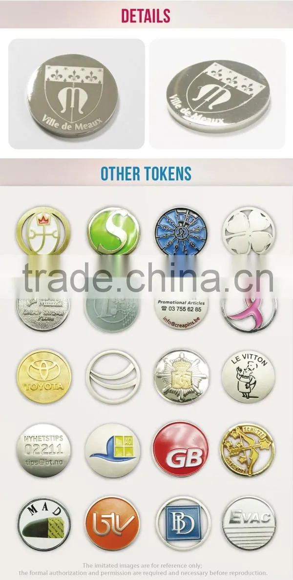 Wholesale bulk embossed trolley coin laser logo custom metal tokens