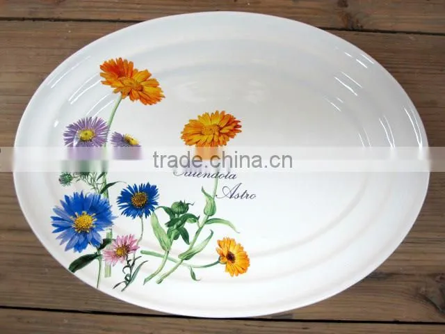 Eco-friendly Feature Oval Decal Ceramic Plate