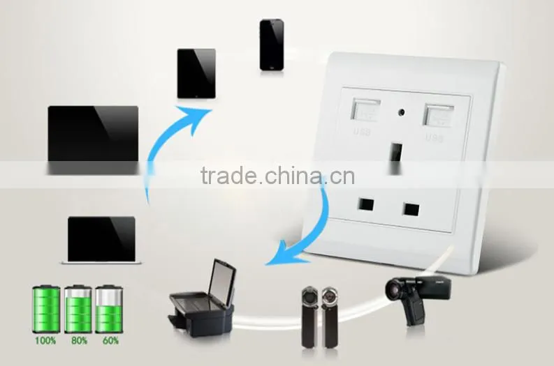 Free Sample UK Standard Double USB Charge Socket USB Outlet Port