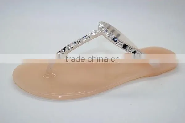 2015 New Arrival Cheap Diamond Plastic Jelly Sexy Slipper With Various Colors Women Jelly Flat