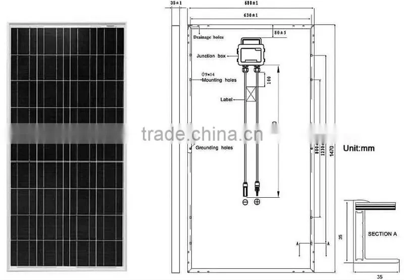 High Efficiency Solar Panel Chinese Panels Solar , 12v 160w Poly Solar Panel in China with CE, CEC, TUV, IEC, ISO certificates