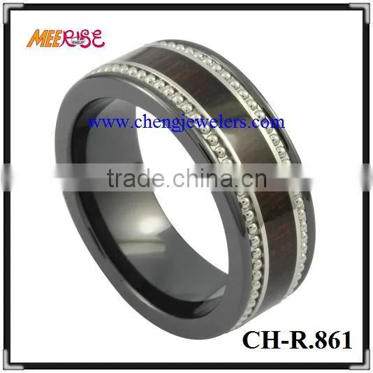 Wood inlay black ceramic ring 10mm