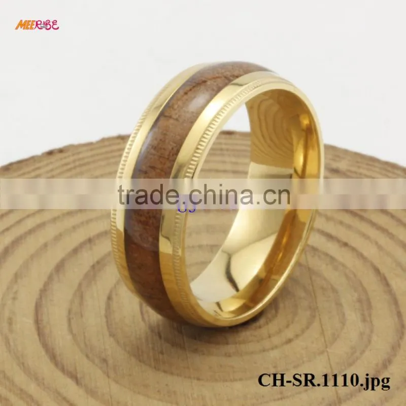 Low Price Titanium Ring Jewelry Black Walnut Wood Inlaid Titanium Rings