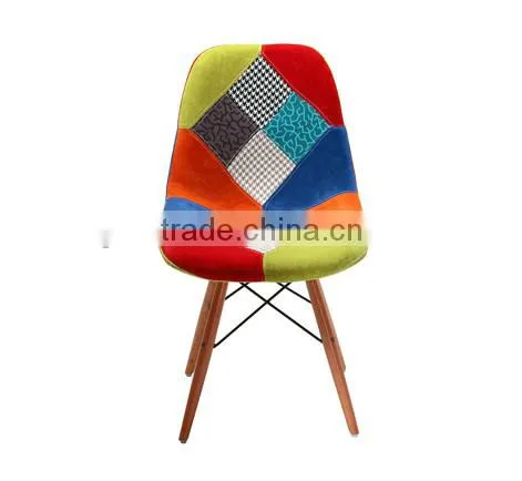 2015 Simple Fabric Patchwork Leisure Side Chair WoodLeg Eiffel Base