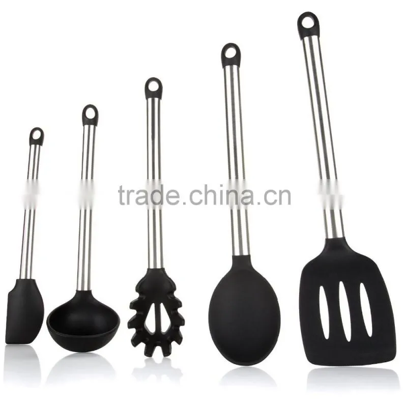 5 Piece Cooking Utensil Set Stainless Steel & Silicone Kitchen Utensils