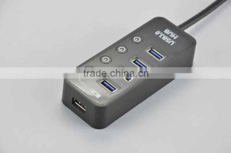 Factory Supply 4 port usb 3.0 hub with individual switches and LEDS, 4 port USB 3.0 HUB +1 quick charging charging port