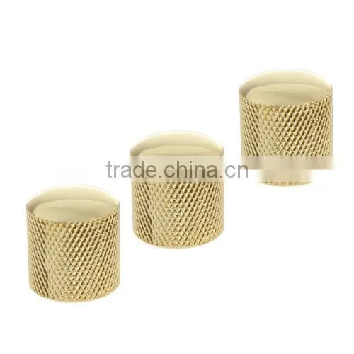 3PCS Gilded Metal Dome Knobs Knurled Barrel for Electric Guitar Parts Gold
