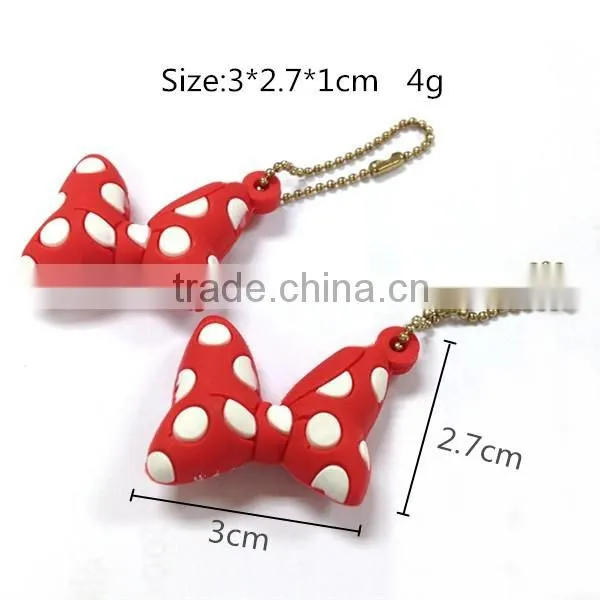 Minnie bowknot shaped 3d pvc keychain with custom logo