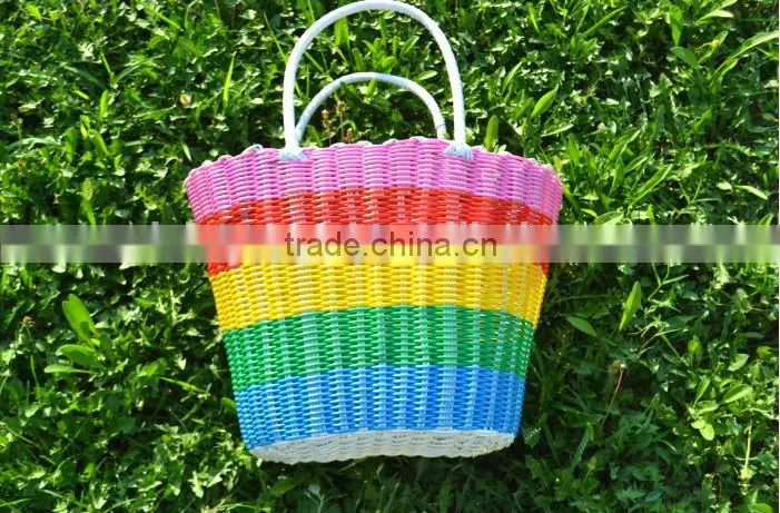 2015 fashionable and soft cheap crochet Polyester PP straw bag laundry woven bag