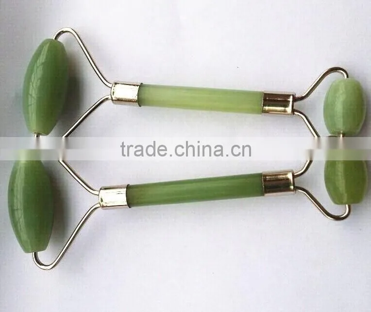 natural jade roller face massager with Natural jade with silver connector no gold connector