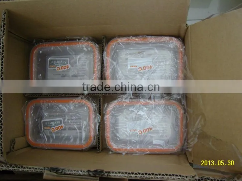 four side lock Pyrex glass food container with airtight lid