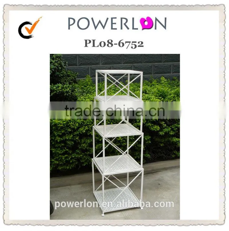 Highly Quality Retro Style Wrought Irons Antirust 4-tier Metal Garden Flower Shelf