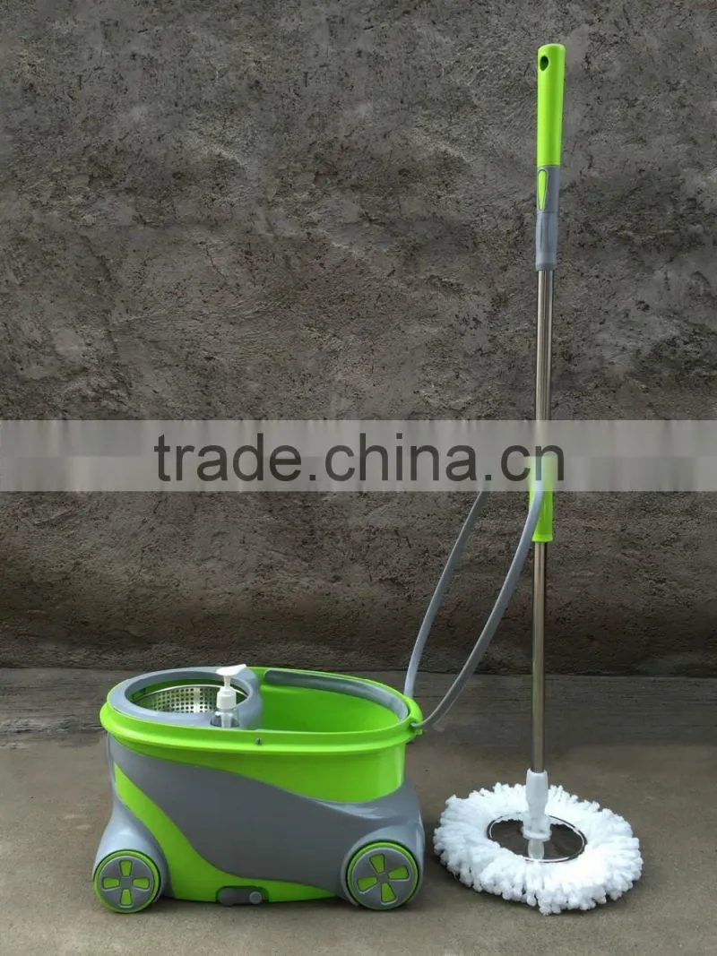 Portable Magic Mop with 2 wheels SS bucket Reusable spin Mop Heads