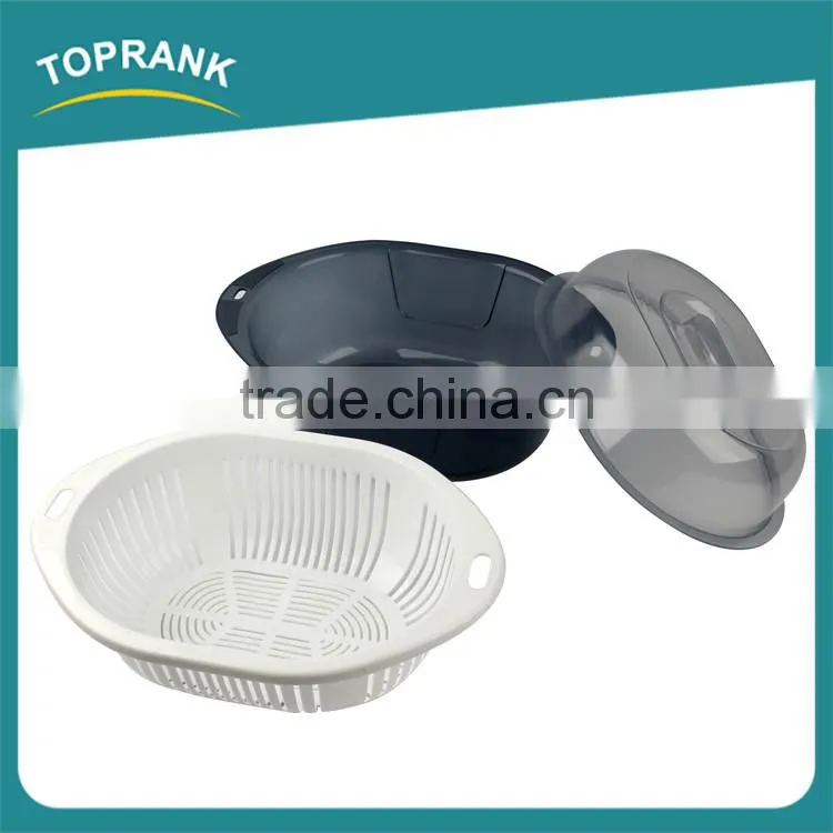 Custom color kitchen vegetable fruit wash strainer oval plastic colander with lid