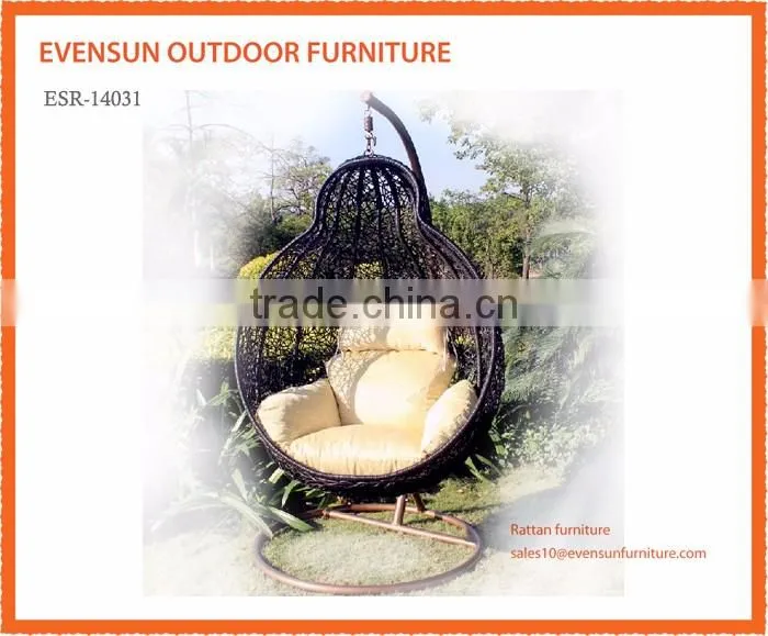 Luxury Outdoor Black Rattan Grey Cushion Garden Hanging Chair