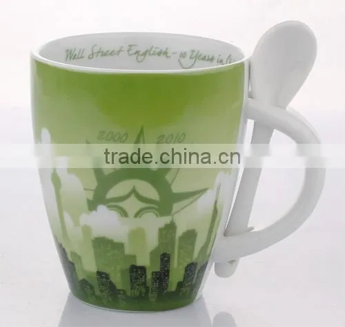 Custom Printing Ceramic Coffee Cup with Spoon Set