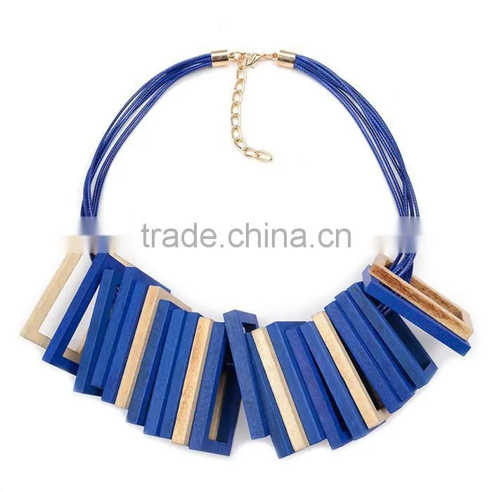 red black wooden square pendant choker necklace geometric wood choker necklace Korea wax cord choker necklace