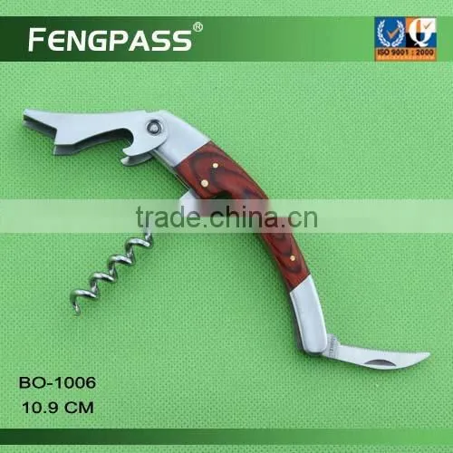 Stainless steel wine corkscrew / bottle opener with plastic handle BO-1009