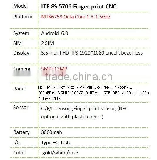 LTE8S5706 5.5" high end cheap mobile phone wholesale