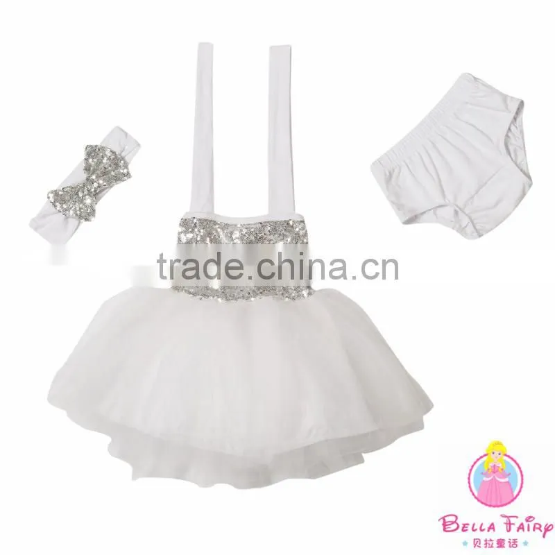Baby girls cotton sequin halter dress set girls party wearing dress