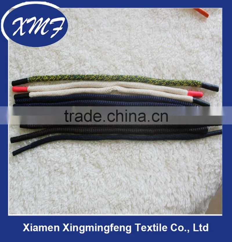 Factory price round waxed cotton shoelaces with rubber tips