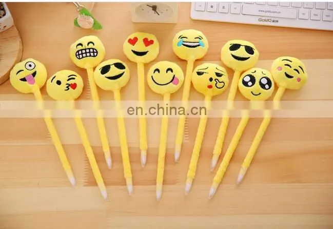 cute Kawaii Plush Ballpoint Pen Creative Cartoon Facial Expression Ball Pen For Kids School Supplies