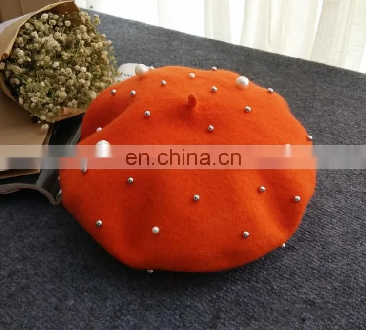 2017 Fashion Woman Spring Pearl Wool Beret Hat