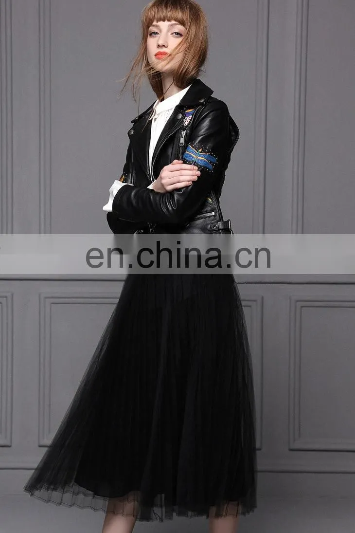 Hot Selling OEM Fashion Latest Womens Jackets Short Sheep Skin Moto Biker Leather Jacket