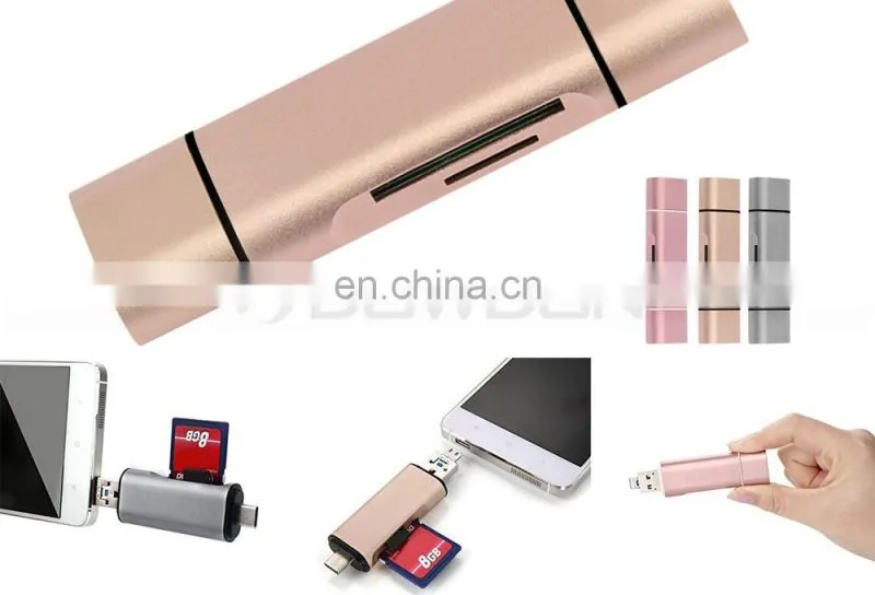 Aluminum Multifunction USB-A-Micro-Type-C Card Reader OTG Supported for Nexus 6P,5X,MacBook,Windows Computer,Android OTG