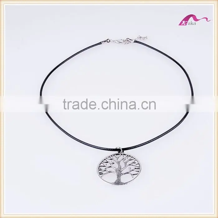 Mens Tibetan Silver Pendant Choker Necklace With Black Cord