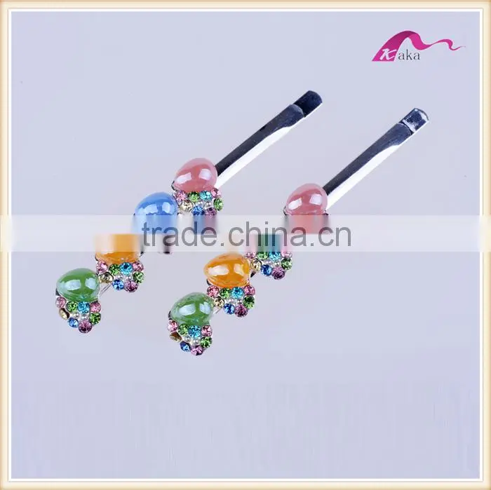 Yiwu Factory Price Multi Colors Hair Grips Top Quality Metal Crystal Rhinestone Decoration Ceramic Beads Hair Clips