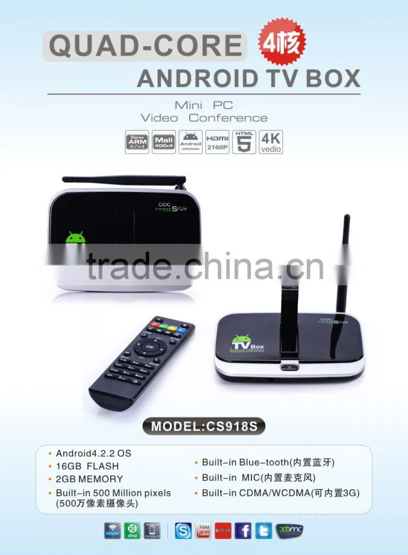 New arrival! A31 Quad Core tv box with Camera Android4.2 tv box CS918S