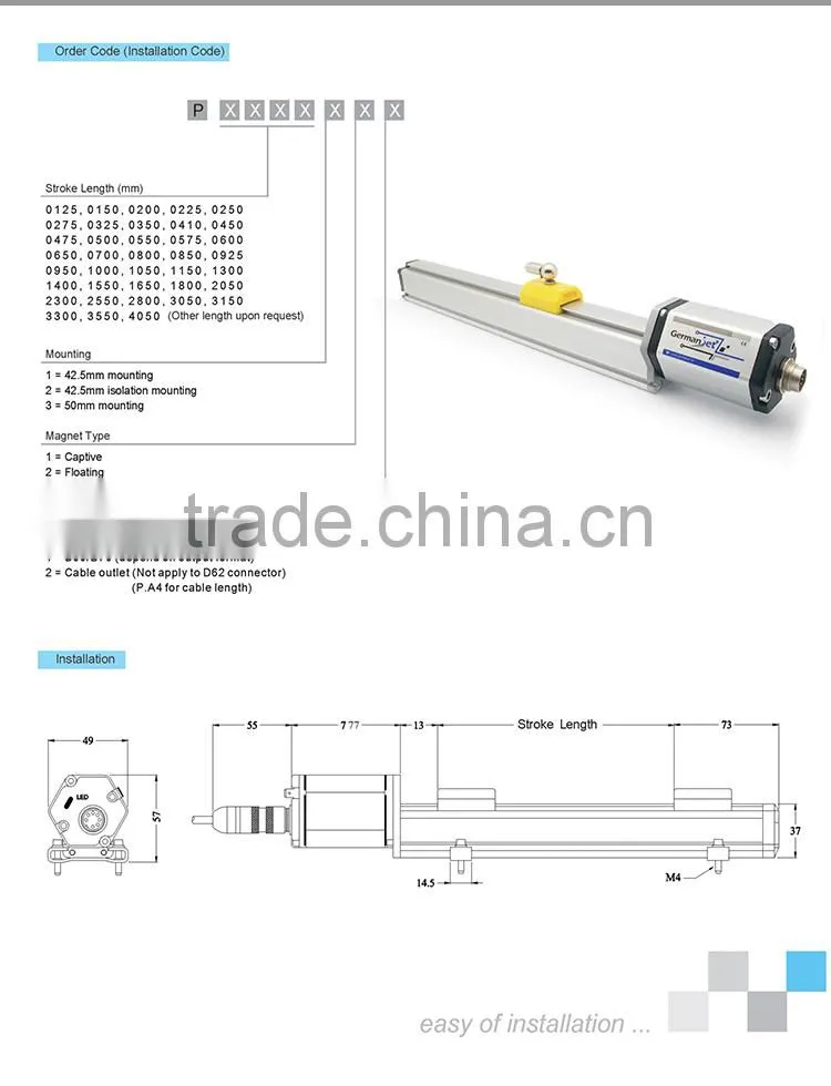 Non contact high accuracy machine equipment absolute position measurment magnetostrictive DeviceNet linear positon sensor