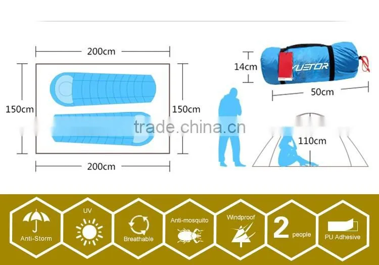 Waterproof Double Layer 2, 3, 4 Person 3 Season Aluminum Rod Double Skylight Outdoor Camping Tent