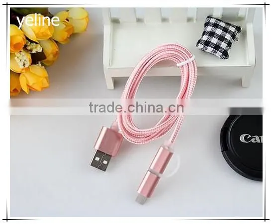 Dual head micro usb & ios usb braid weave data cable for AUSU T45/Zenfone zoom/2 laser