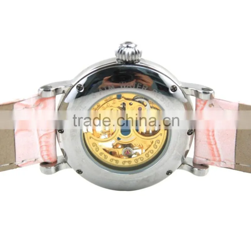 SA8139 IP rose gold vintage leather strap skeleton auto watch
