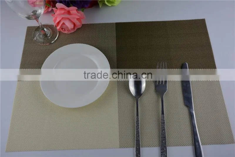 2015 New Arrival Gold Color Home Kitchen Dining Placemat Fashion Adiabatic PVC Strip Weave Table Mat
