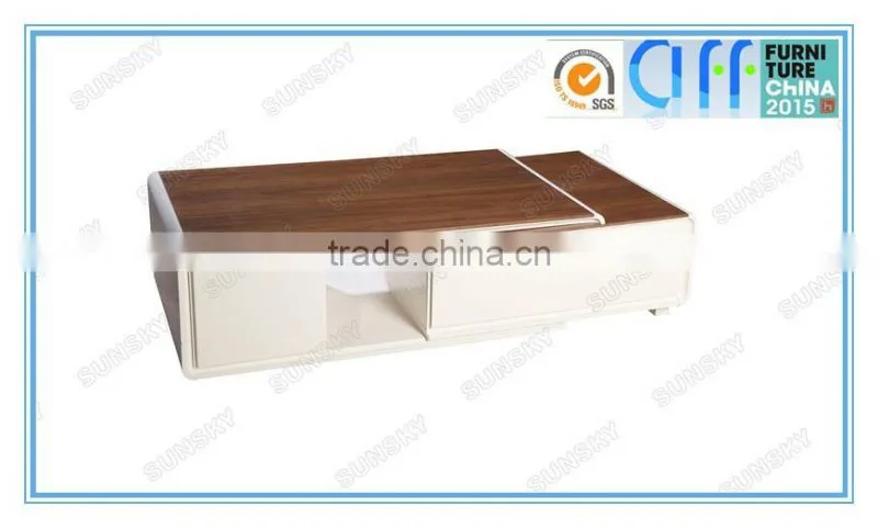 Modern mdf white and walnut living room tv stand cabinet design expansion TV stand 1450F